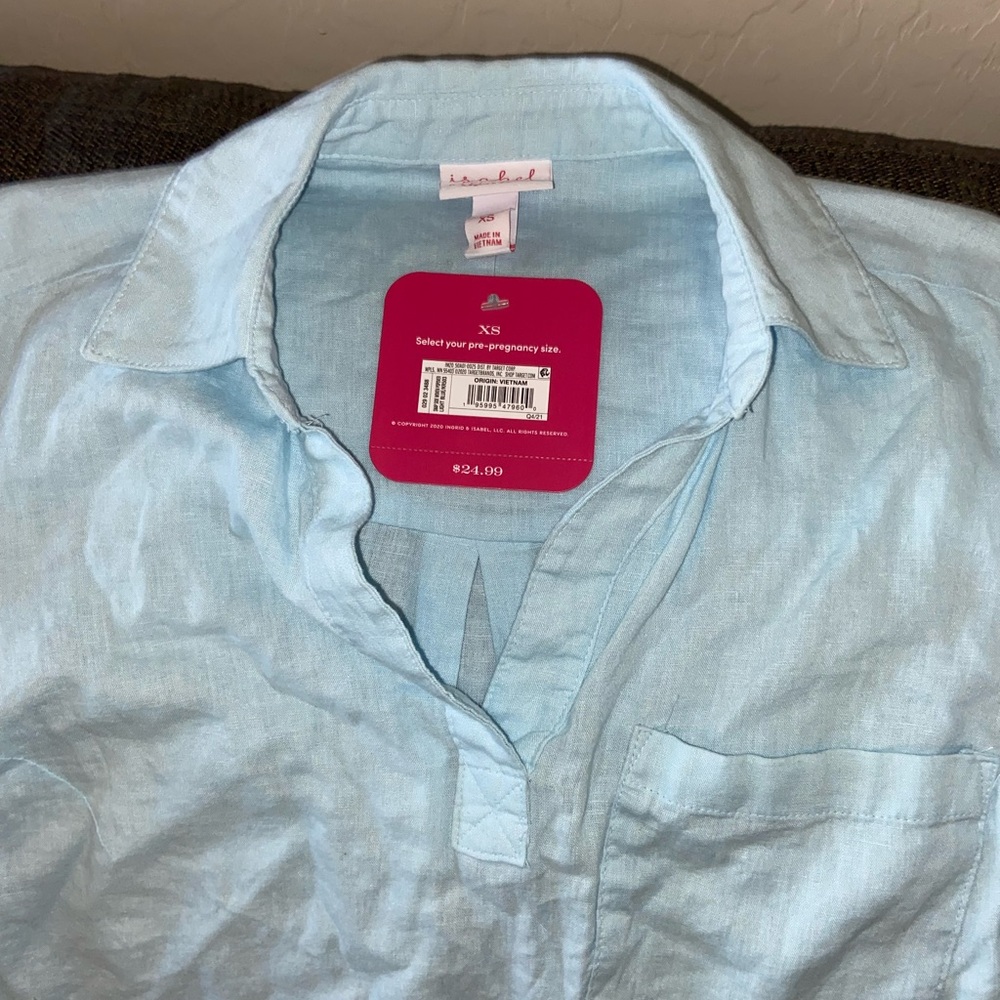 Long Sleeve Collared Side Woven Popover Maternity Shirt - Isabel Maternity, XS - Picture 9 of 9